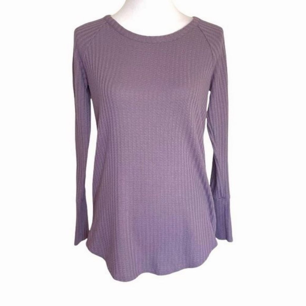 Chasor Long Sleeve Waffle Knit Top Purple size S